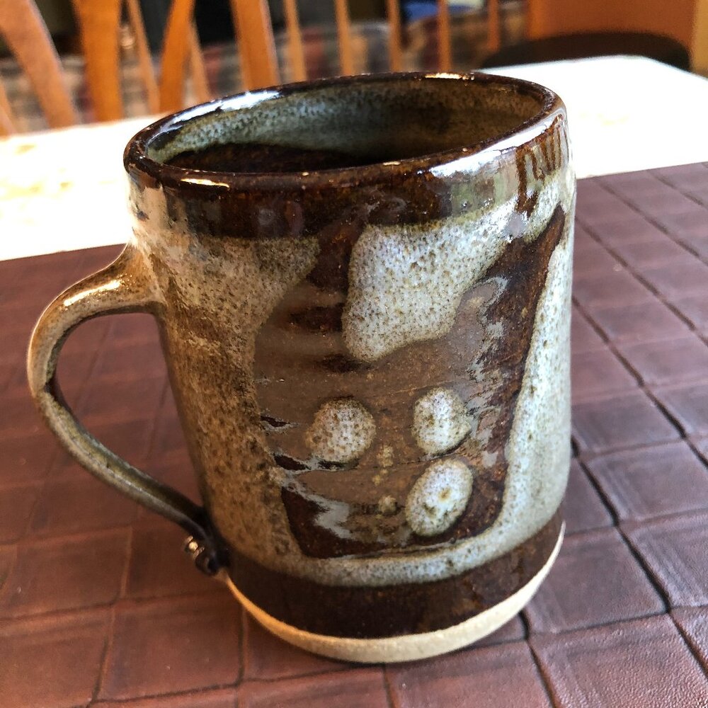 Handmade Pottery Ceramic Mug Cup 12 oz Tan & Brown